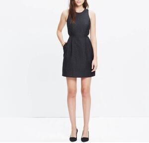 Madewell Nightfall Black Metallic Jacquard Cutout Mini Dress with Pockets size 6